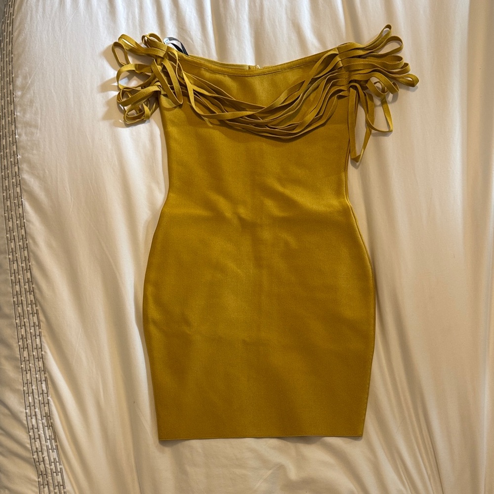 Miss Circle Mustard Off-Shoulder Mini Dress